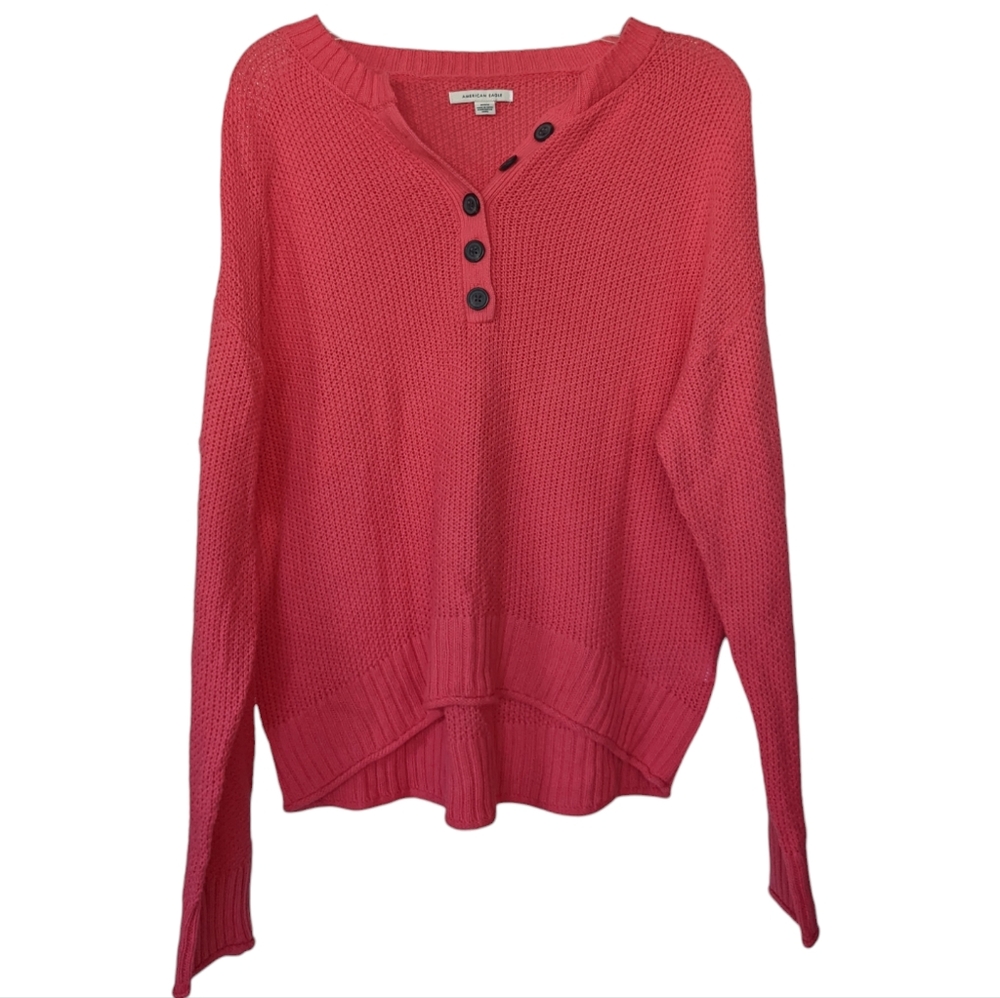 American Eagle women's knit sweater size medium pink with black buttons
